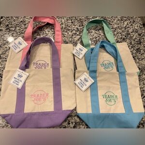 Set of 4 Limited Edition Trader Joe’s Mini Tote Bag Pastel Pink Lilac Gr…